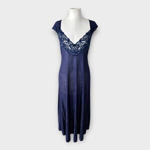 Vintage Petra Fashions Maxi Nightgown with Lace Panel Women's sz Large Navy Blue